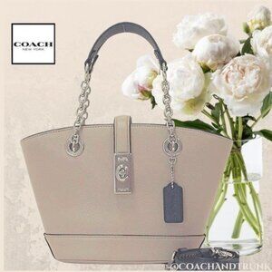 COACH Leather Lane Bucket Bag Bone with Black Trim and Silver Accents NWT